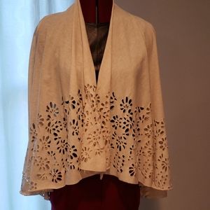 C. Keer Anthropology S Laser Cut Cream Cardigan